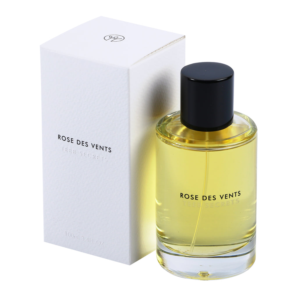 Rose Des Vents Teeb Secrets bottle beside its white box