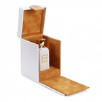 Open white Lunosa gift box with the bottle inside