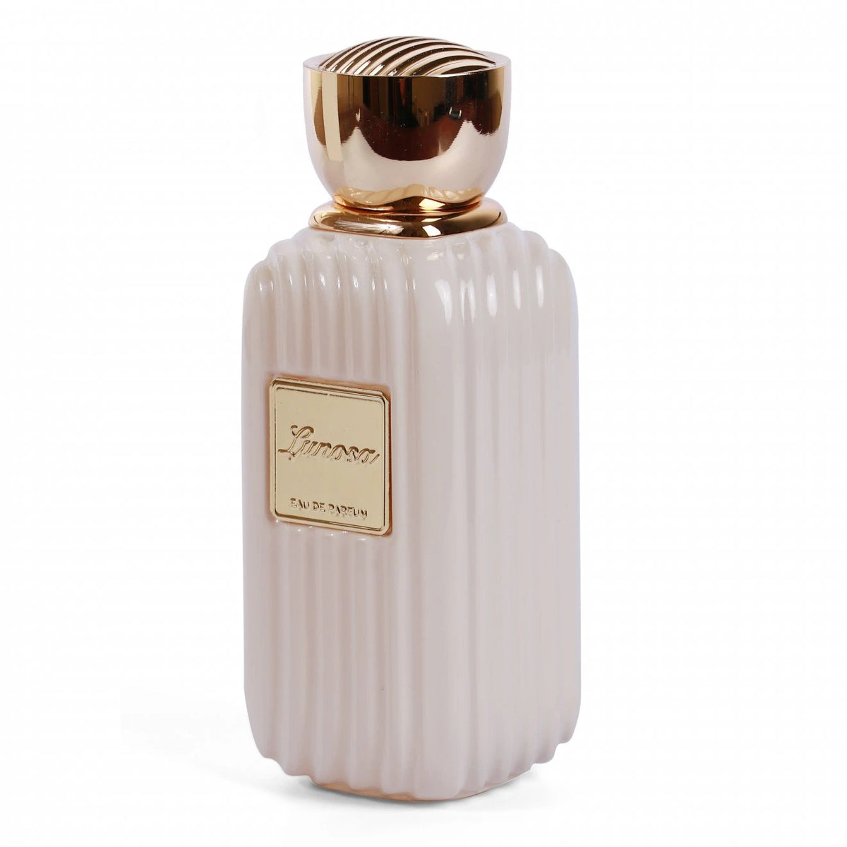 Lunosa Eau de Parfum cream ribbed bottle with a gold cap and label